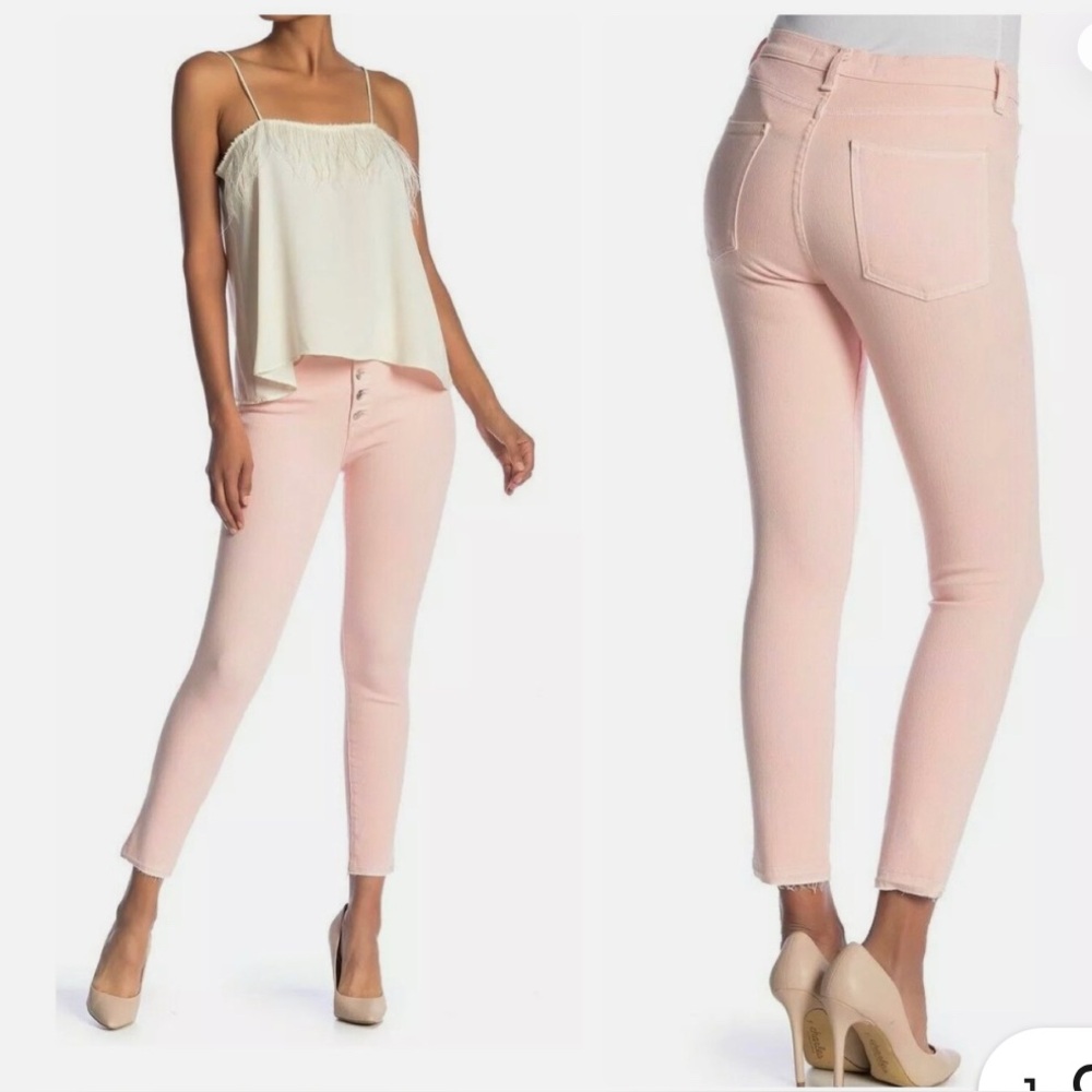 Veronica Beard Debbie Frayed Crop Skinny Jeans Pink 25